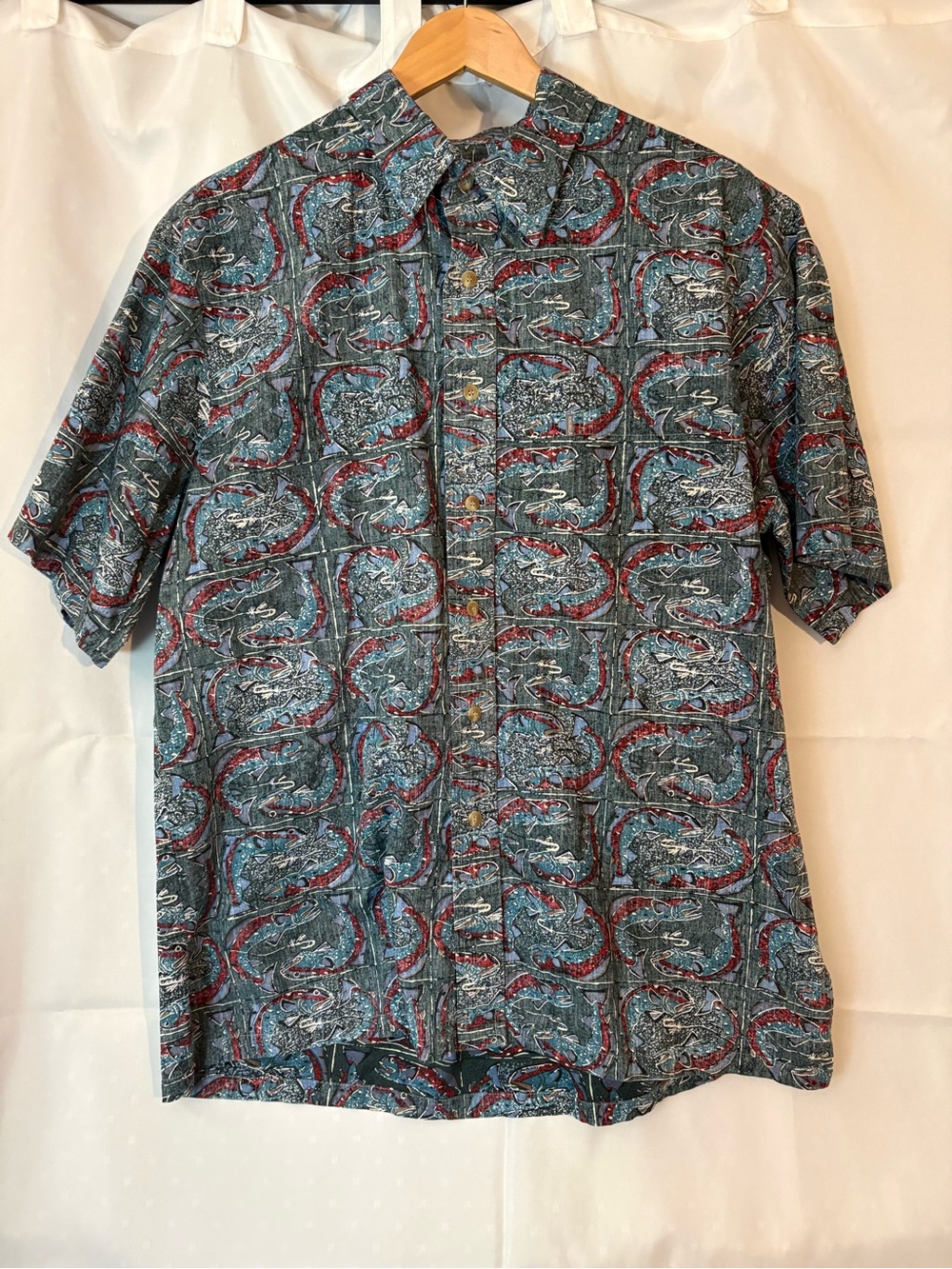 Kahala Hawaiian Shirt Mens Size XL Blue Fish Designer Made In Hawaii 100% Cotton